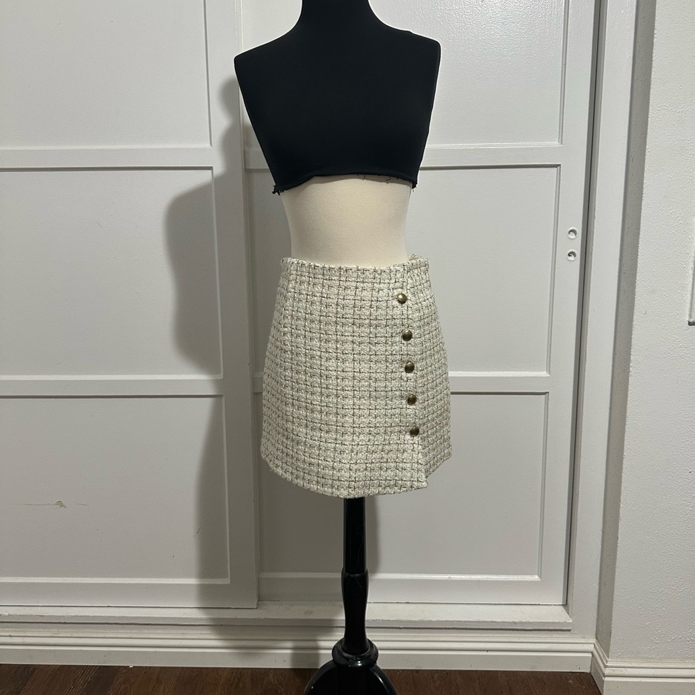 Vintage Style Cream and Gold Tweed Skirt